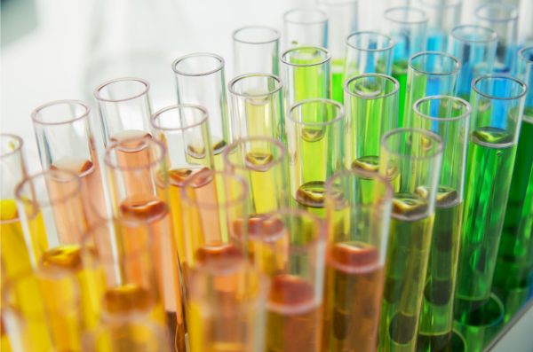 test tubes with colored liquids