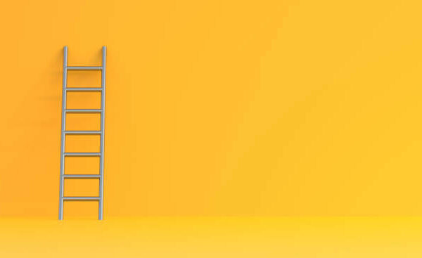 ladder against yellow wall