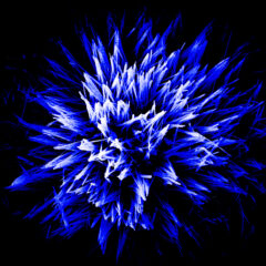 A cluster of blue and white spikes protrude from a black background.